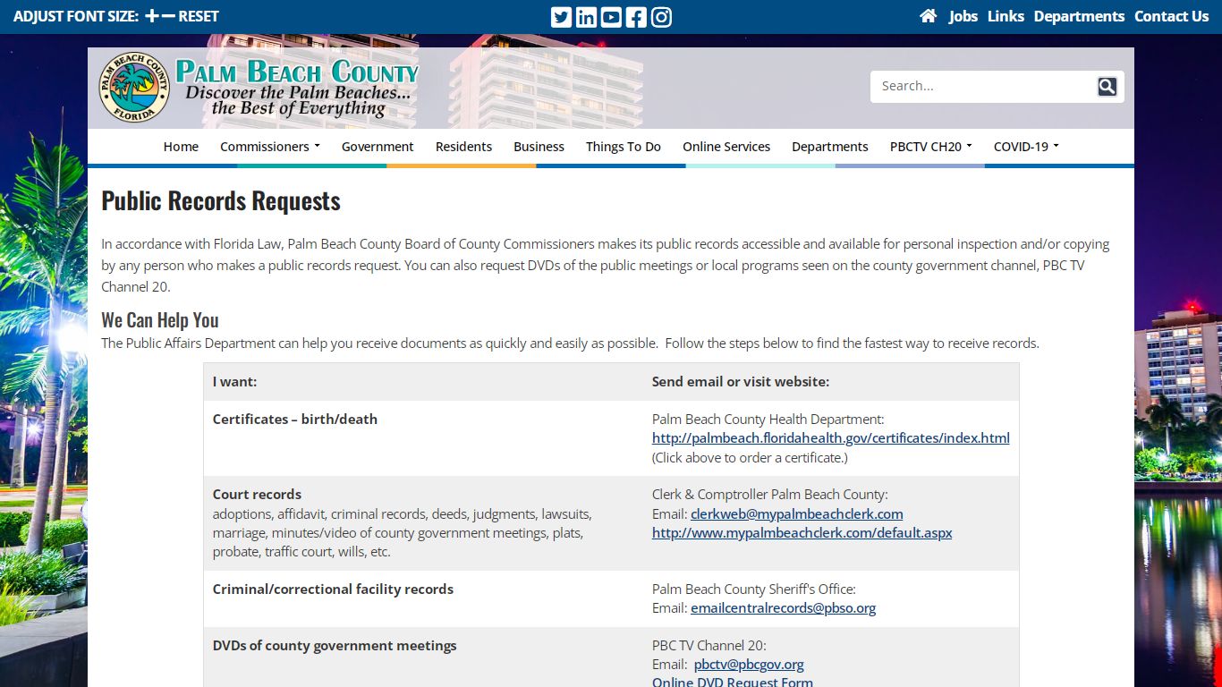 Public Records Requests - Palm Beach County, Florida